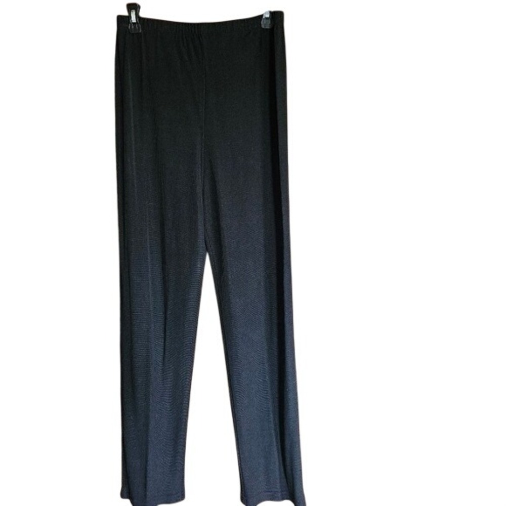 VNTG WMNS Black Textured Knit Straight Leg Pants High Rise Elastic Waist Size 10
